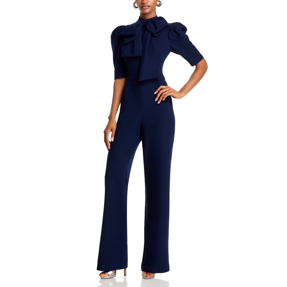 NWT Black Halo Ara Bow Jumpsuit Navy Size 10 $525
